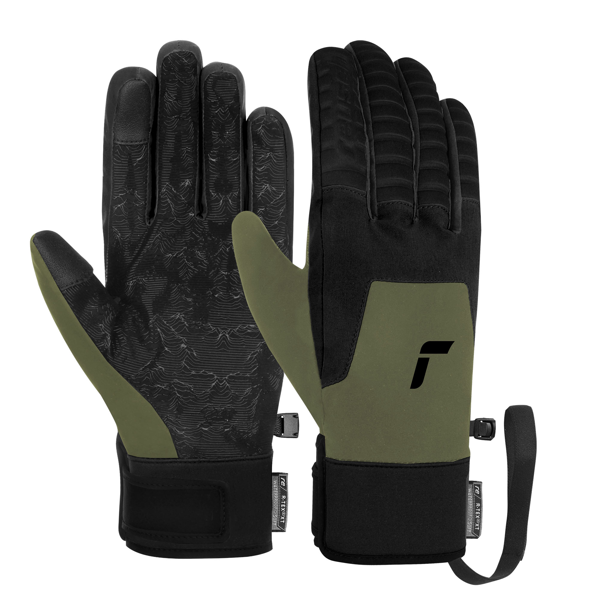 NAME: Reusch Raptor R-TEX® XT TOUCH-TEC // INSULATION: TecFill // PALM: Micro Suede // SHELL: Softshell, Neoprene (partially recycled in running change) // MEMBRANE: R-TEX® XT // COLOUR: 5710 burnt olive / black